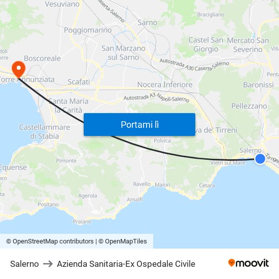 Salerno to Azienda Sanitaria-Ex Ospedale Civile map