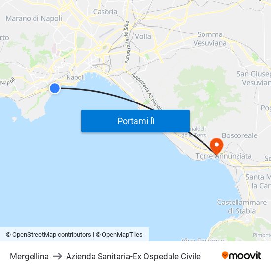 Mergellina to Azienda Sanitaria-Ex Ospedale Civile map