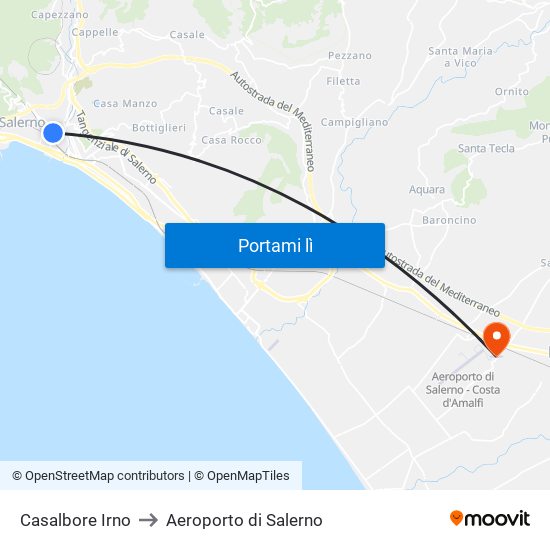 Casalbore Irno to Aeroporto di Salerno map