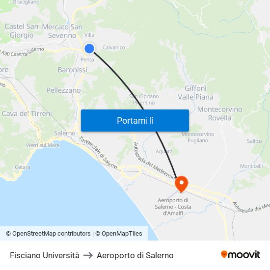 Fisciano Università to Aeroporto di Salerno map