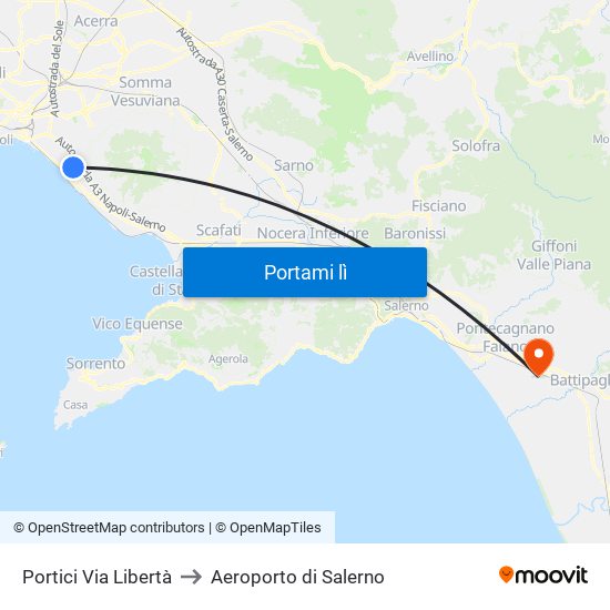 Portici Via Libertà to Aeroporto di Salerno map