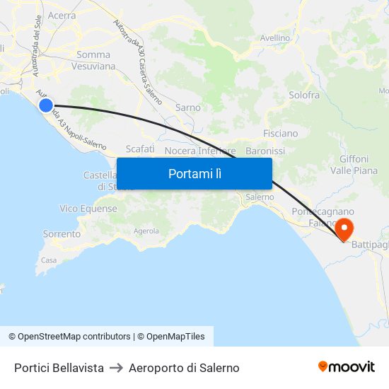 Portici Bellavista to Aeroporto di Salerno map