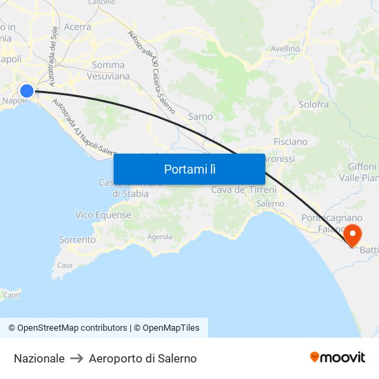 Nazionale to Aeroporto di Salerno map