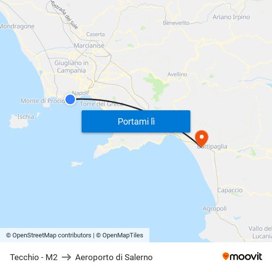 Tecchio - M2 to Aeroporto di Salerno map