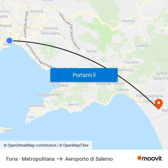 Foria - Metropolitana to Aeroporto di Salerno map