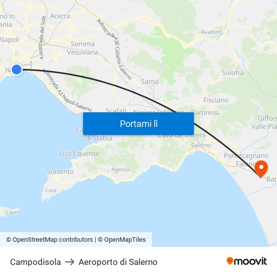 Campodisola to Aeroporto di Salerno map