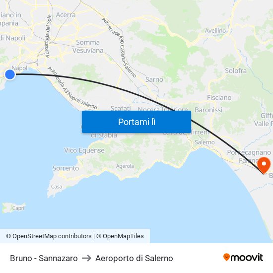 Bruno - Sannazaro to Aeroporto di Salerno map