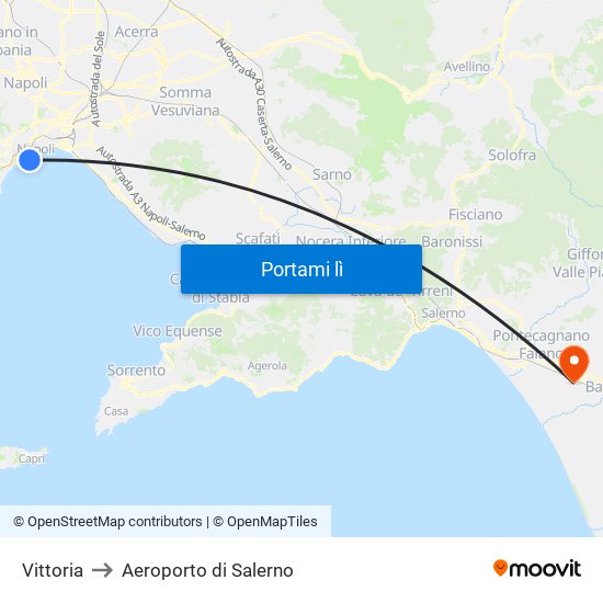 Vittoria to Aeroporto di Salerno map