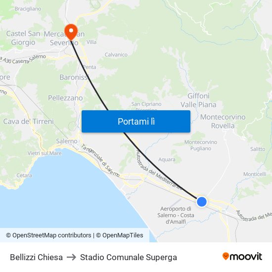 Bellizzi Chiesa to Stadio Comunale Superga map