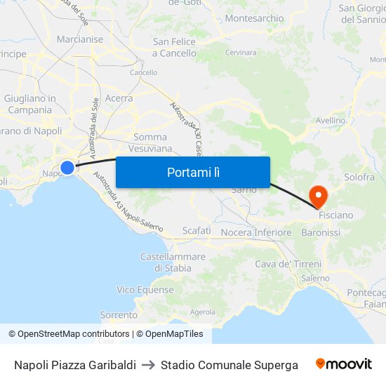 Napoli Piazza Garibaldi to Stadio Comunale Superga map