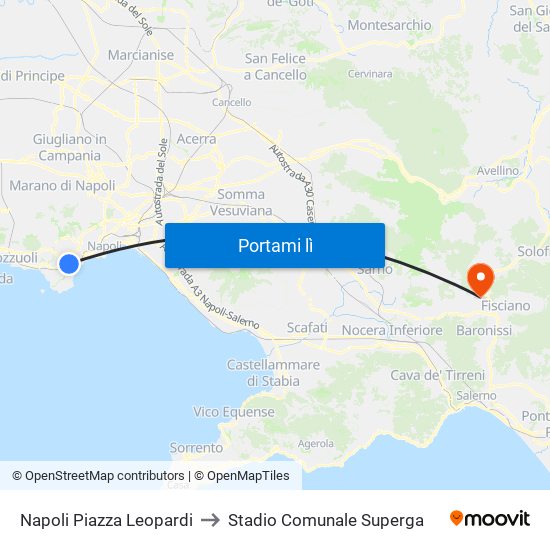 Napoli Piazza Leopardi to Stadio Comunale Superga map