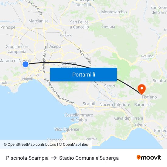Piscinola-Scampia to Stadio Comunale Superga map