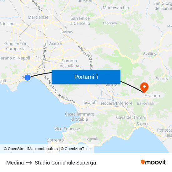 Medina to Stadio Comunale Superga map