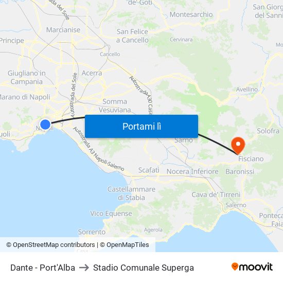 Dante - Port'Alba to Stadio Comunale Superga map