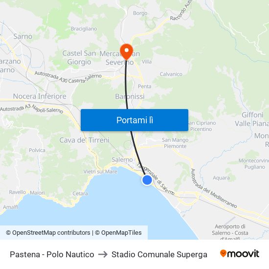 Pastena  - Polo Nautico to Stadio Comunale Superga map