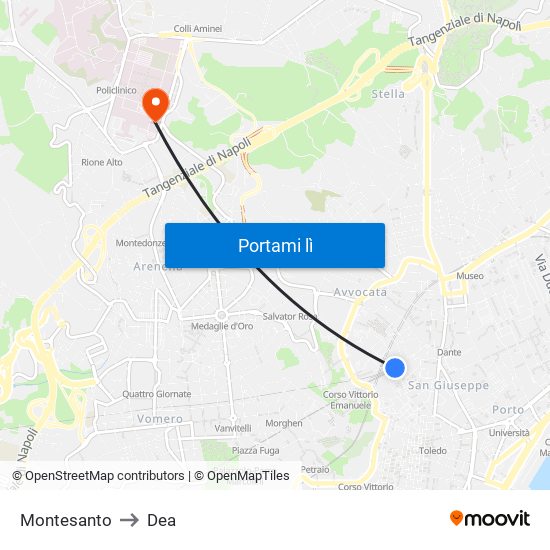 Montesanto to Dea map