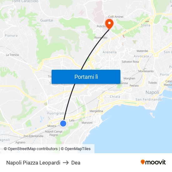 Napoli Piazza Leopardi to Dea map