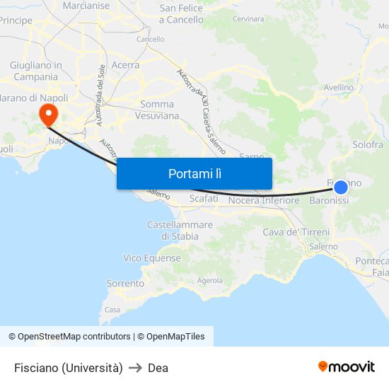 Fisciano (Università) to Dea map