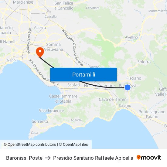 Baronissi Poste to Presidio Sanitario Raffaele Apicella map