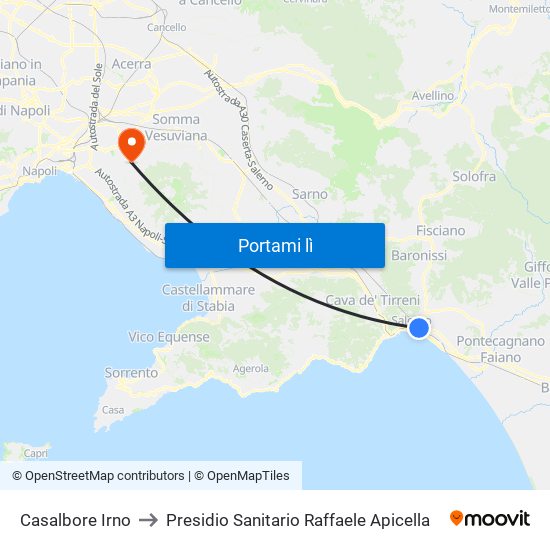 Casalbore Irno to Presidio Sanitario Raffaele Apicella map