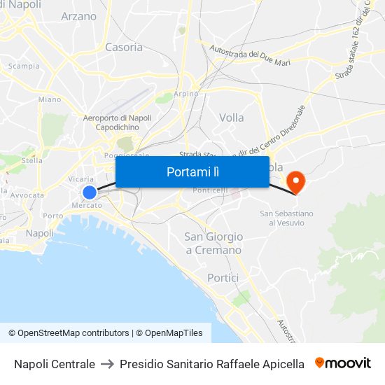 Napoli Centrale to Presidio Sanitario Raffaele Apicella map