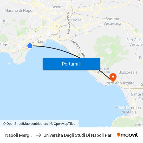 Napoli Mergellina to Università Degli Studi Di Napoli Parthenope map