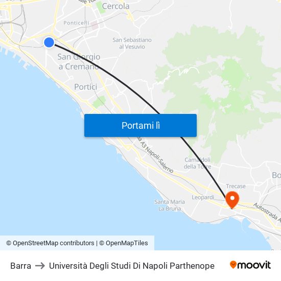 Barra to Università Degli Studi Di Napoli Parthenope map