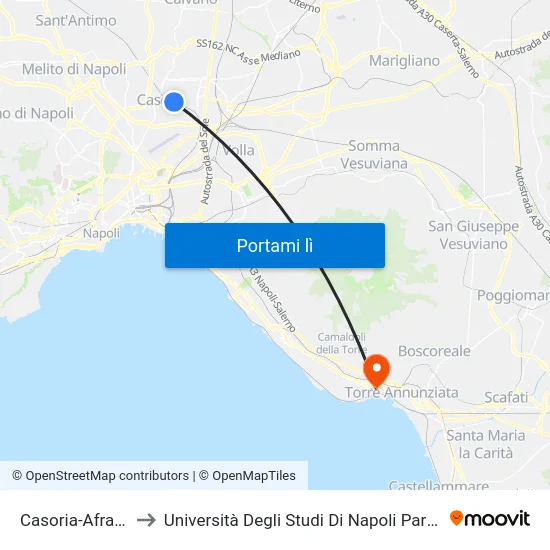 Casoria-Afragola to Università Degli Studi Di Napoli Parthenope map