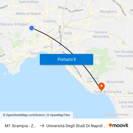 M1 Scampia - Zuccarini to Università Degli Studi Di Napoli Parthenope map