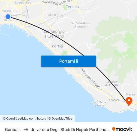 Garibaldi to Università Degli Studi Di Napoli Parthenope map