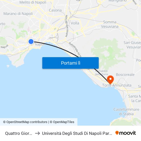 Quattro Giornate to Università Degli Studi Di Napoli Parthenope map