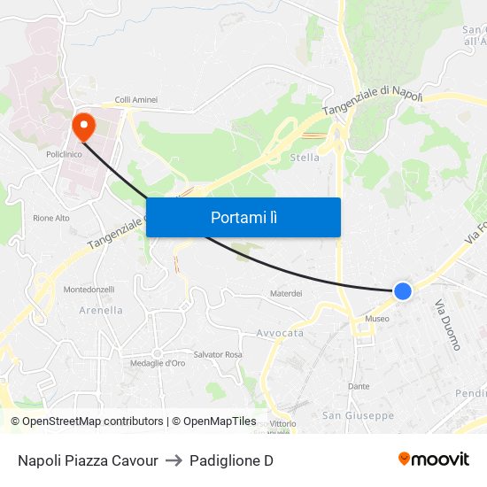 Napoli Piazza Cavour to Padiglione D map