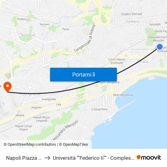 Napoli Piazza Amedeo to Università ""Federico Ii"" - Complesso Di Via Claudio map