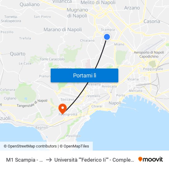 M1 Scampia - Zuccarini to Università ""Federico Ii"" - Complesso Di Via Claudio map