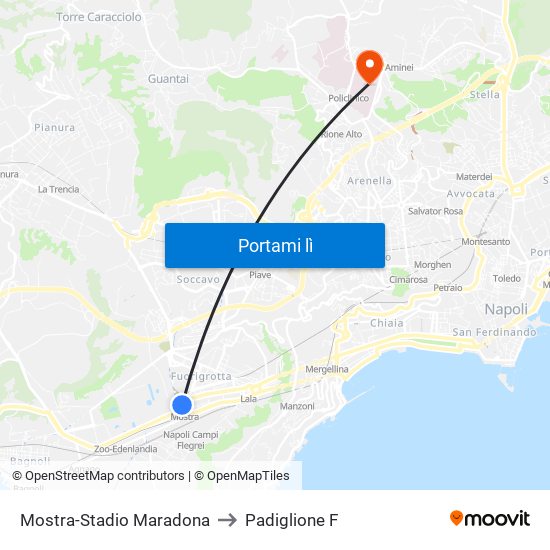 Mostra-Stadio Maradona to Padiglione F map