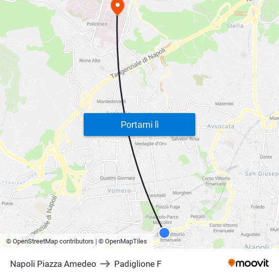 Napoli Piazza Amedeo to Padiglione F map