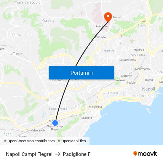 Napoli Campi Flegrei to Padiglione F map