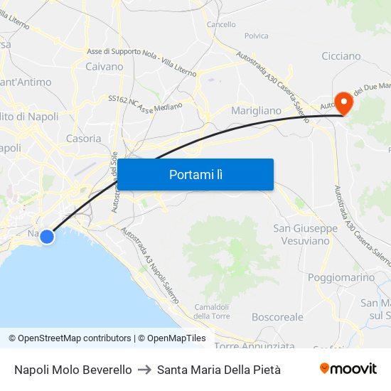 Napoli Molo Beverello to Santa Maria Della Pietà map