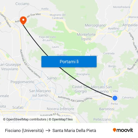 Fisciano (Università) to Santa Maria Della Pietà map