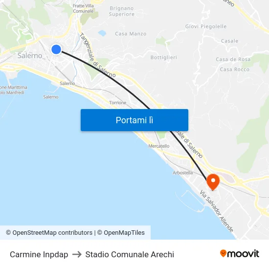 Carmine Inpdap to Stadio Comunale Arechi map