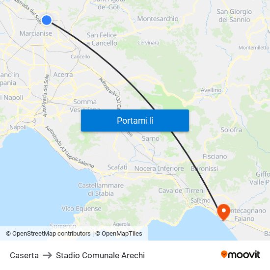 Caserta to Stadio Comunale Arechi map