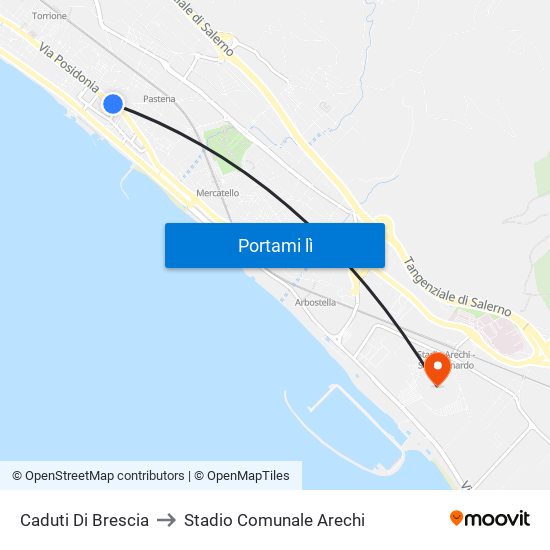 Caduti Di Brescia to Stadio Comunale Arechi map