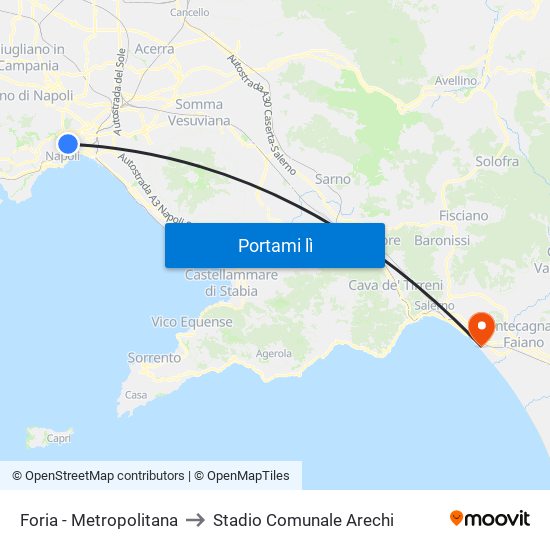 Foria - Metropolitana to Stadio Comunale Arechi map