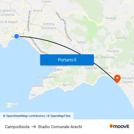 Campodisola to Stadio Comunale Arechi map