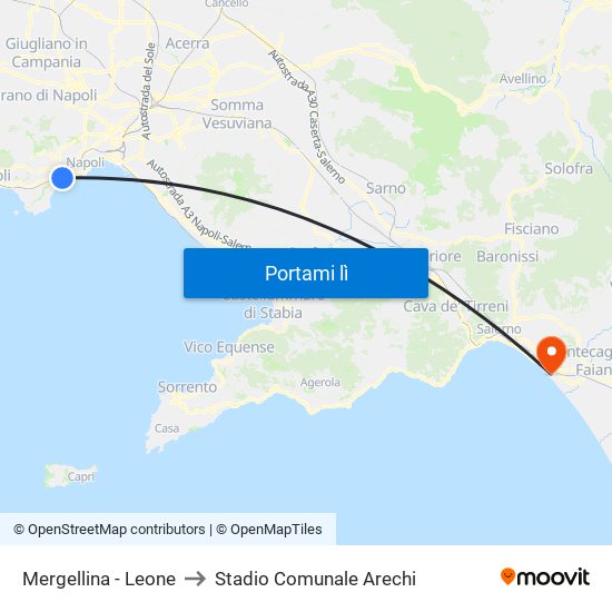 Mergellina - Leone to Stadio Comunale Arechi map