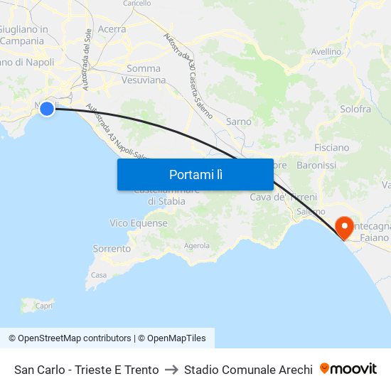 San Carlo - Trieste E Trento to Stadio Comunale Arechi map