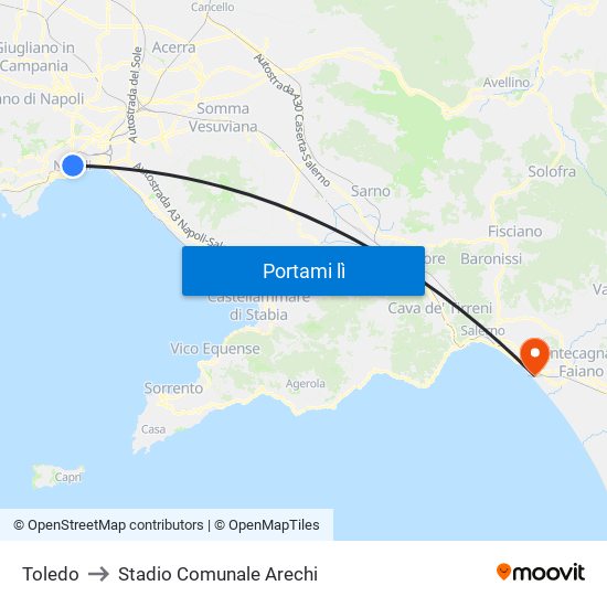 Toledo to Stadio Comunale Arechi map