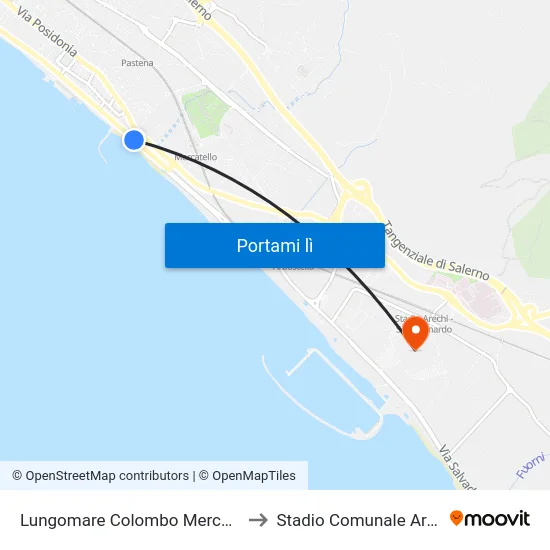 Lungomare Colombo Mercatello to Stadio Comunale Arechi map