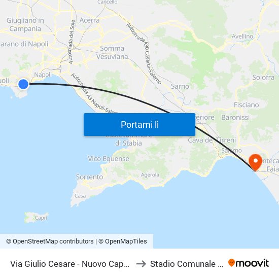 Via Giulio Cesare - Nuovo Capolinea Ctp to Stadio Comunale Arechi map