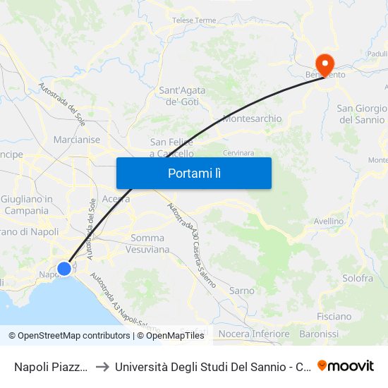 Napoli Piazza Garibaldi to Università Degli Studi Del Sannio - Complesso Sant'Agostino map